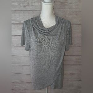 SHEIN Gray Draped Cowl Neck Faux Wrap Short Sleeve Top Size XL